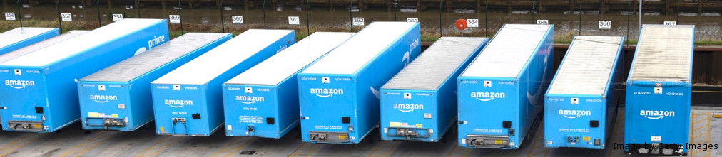 Blue Amazon trucks with logo